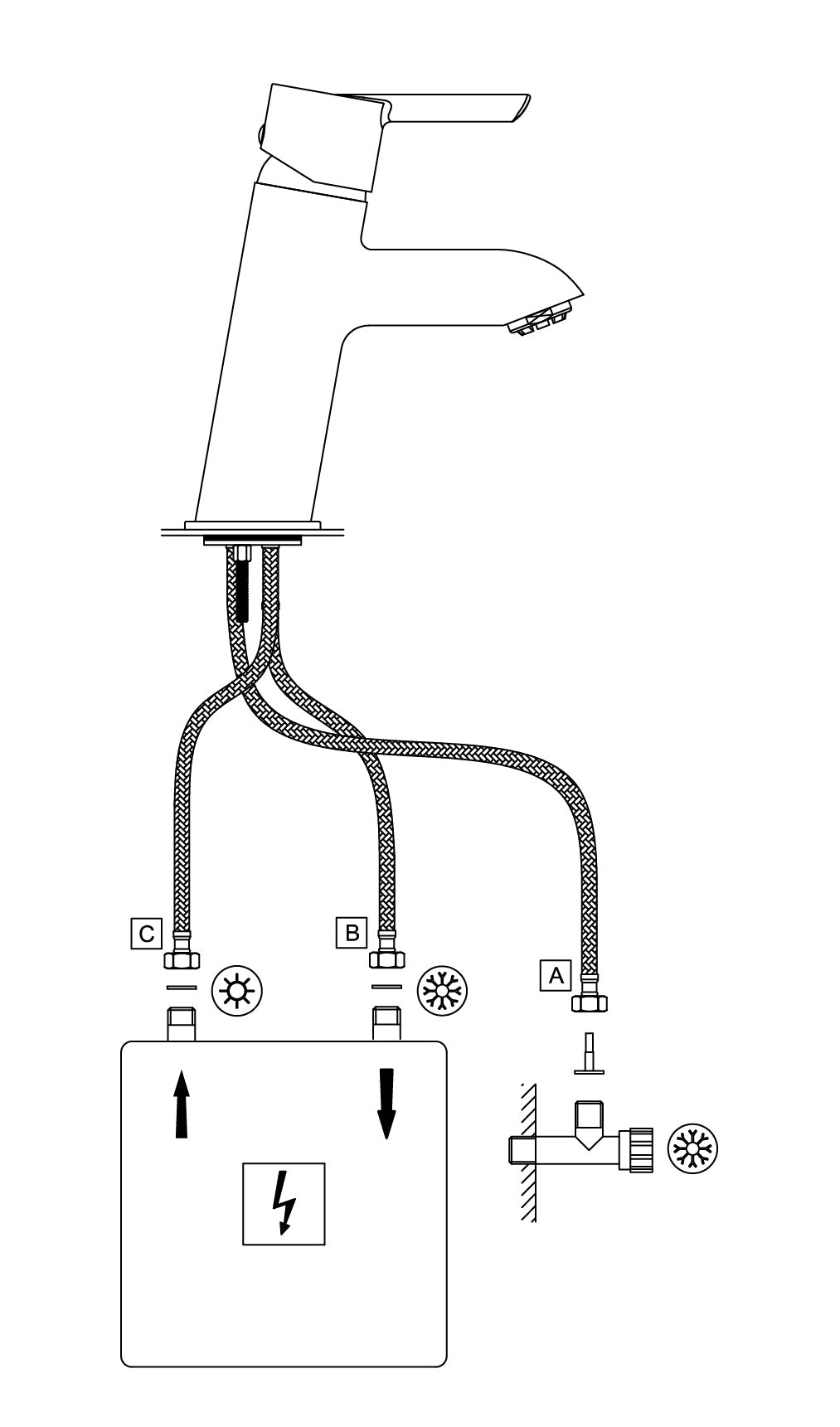 Washbasin tap, low pressure, three-way - for heater connection
