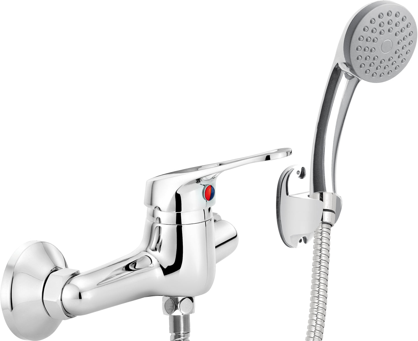 Shower mixer, wall-mounted, with shower set