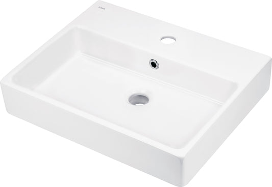 Ceramic washbasin, countertop/wall-mounted, with tap shelf - 50x40 cm