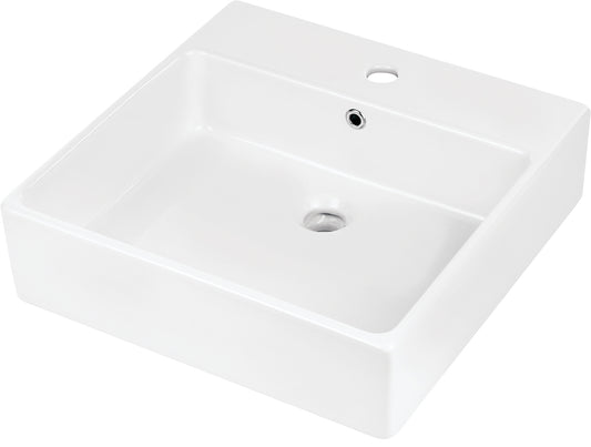 Ceramic washbasin, countertop/wall-mounted, with tap shelf - 50x50 cm