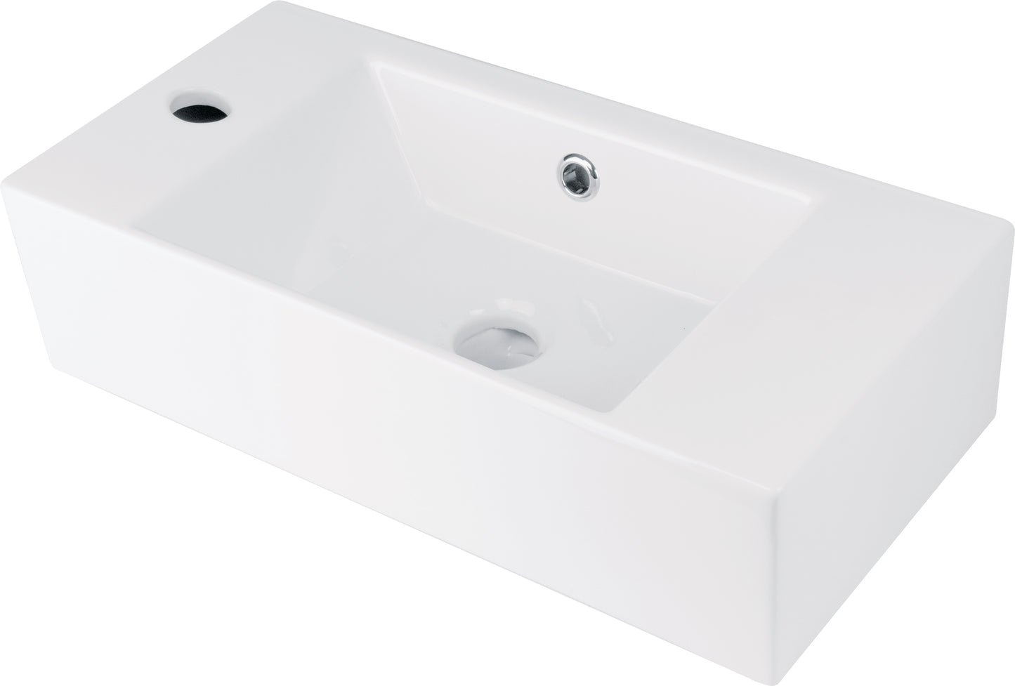 Ceramic washbasin, countertop/wall-mounted, with tap shelf - left