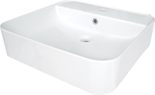 Ceramic washbasin, countertop/wall-mounted, with tap shelf