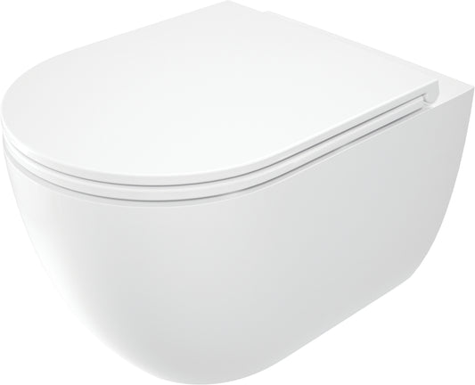 Toilet bowl, with seat, rimless