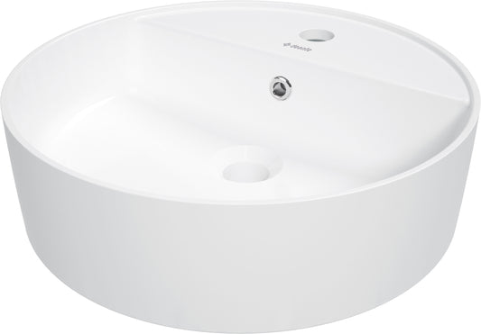 Ceramic washbasin, countertop, with tap shelf