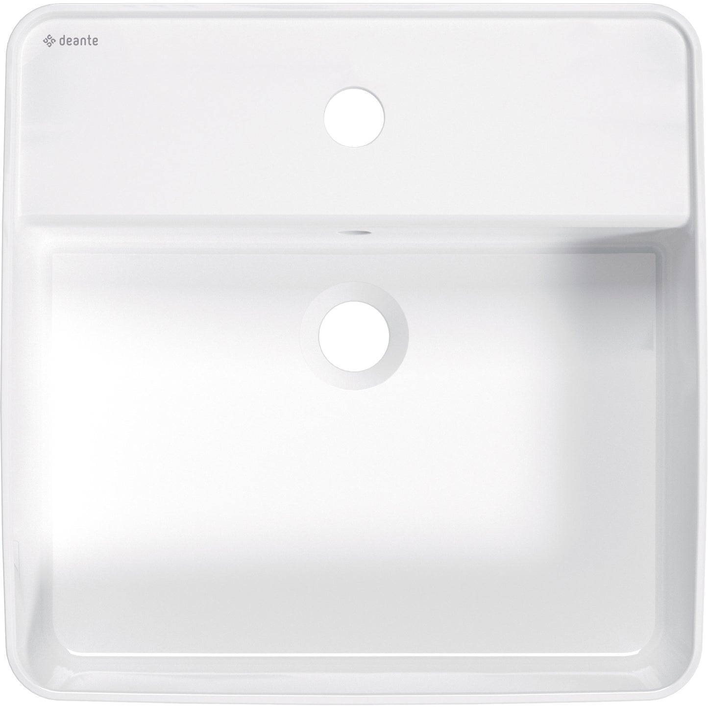 Ceramic washbasin, countertop, with tap shelf