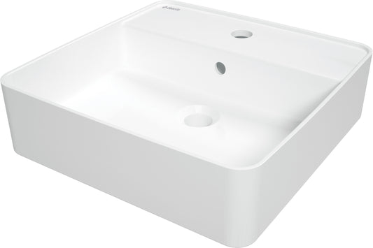 Ceramic washbasin, countertop, with tap shelf