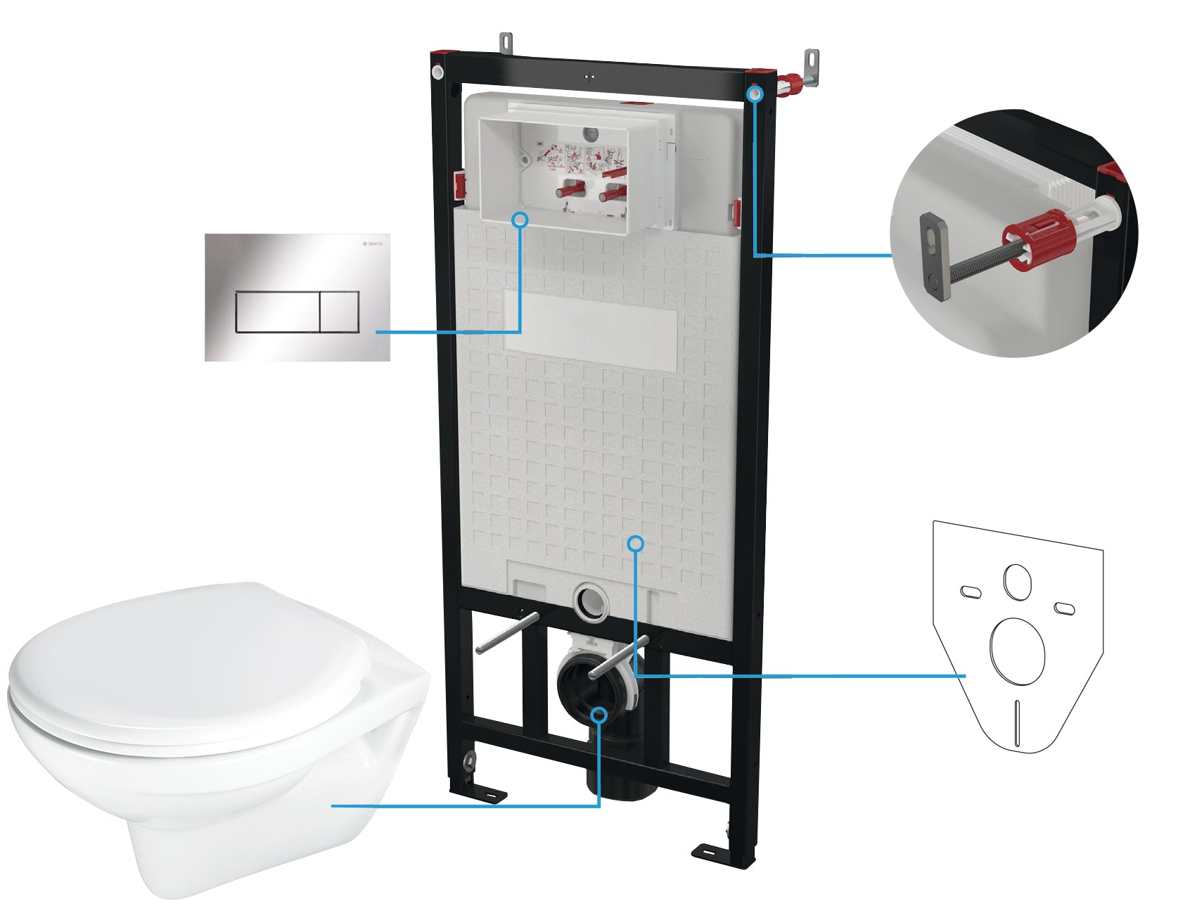 Toilet set, concealed, 6 in 1