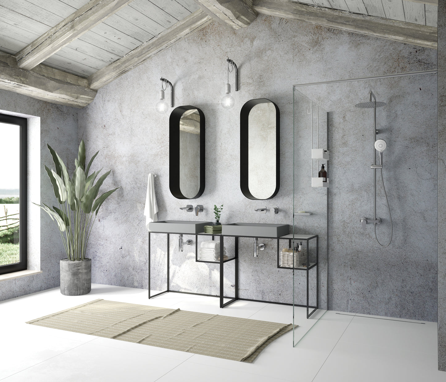 Shower column, with shower mixer