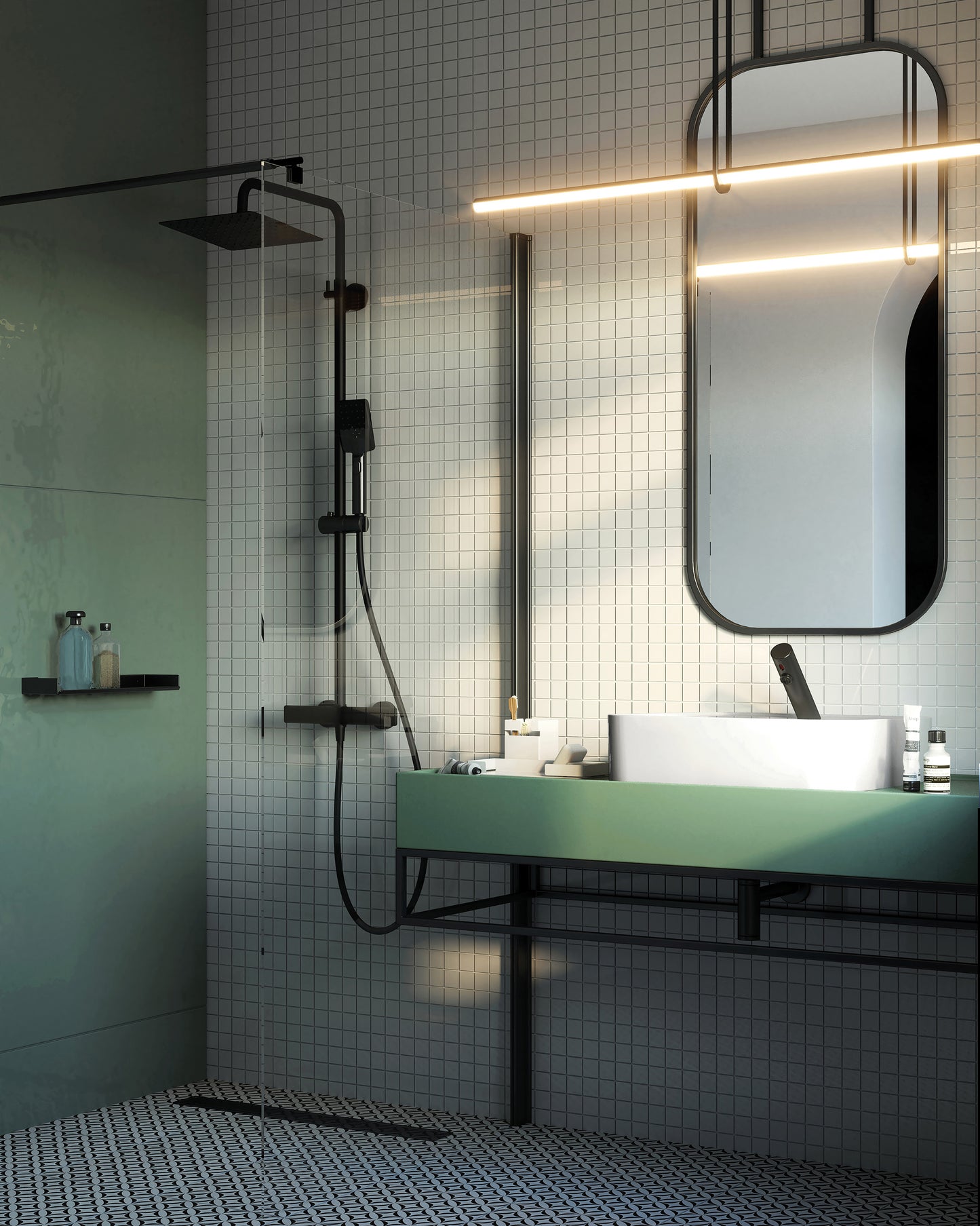 Ceramic washbasin, countertop/wall-mounted, with tap shelf