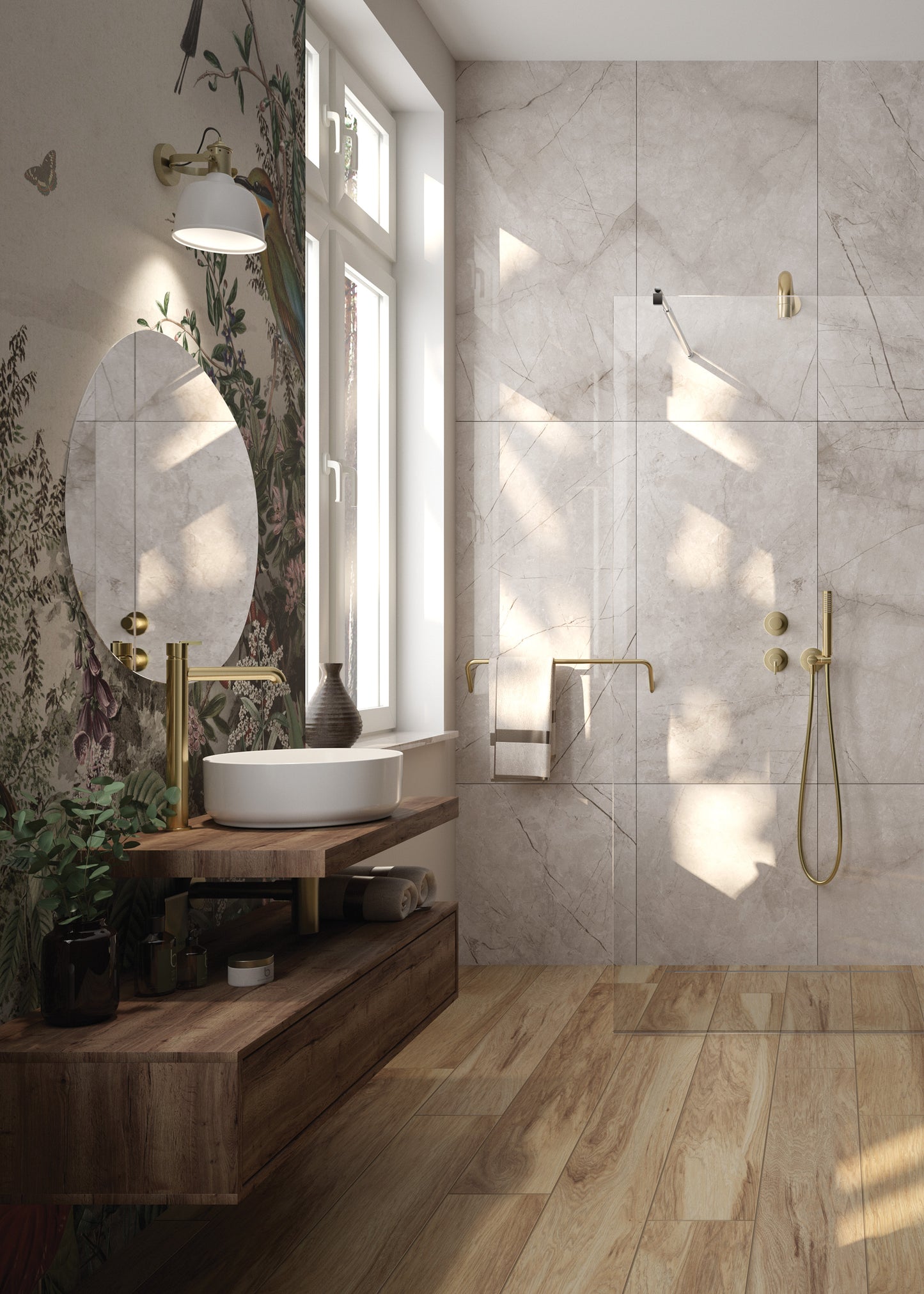 Concealed shower set, with a fixed shower head