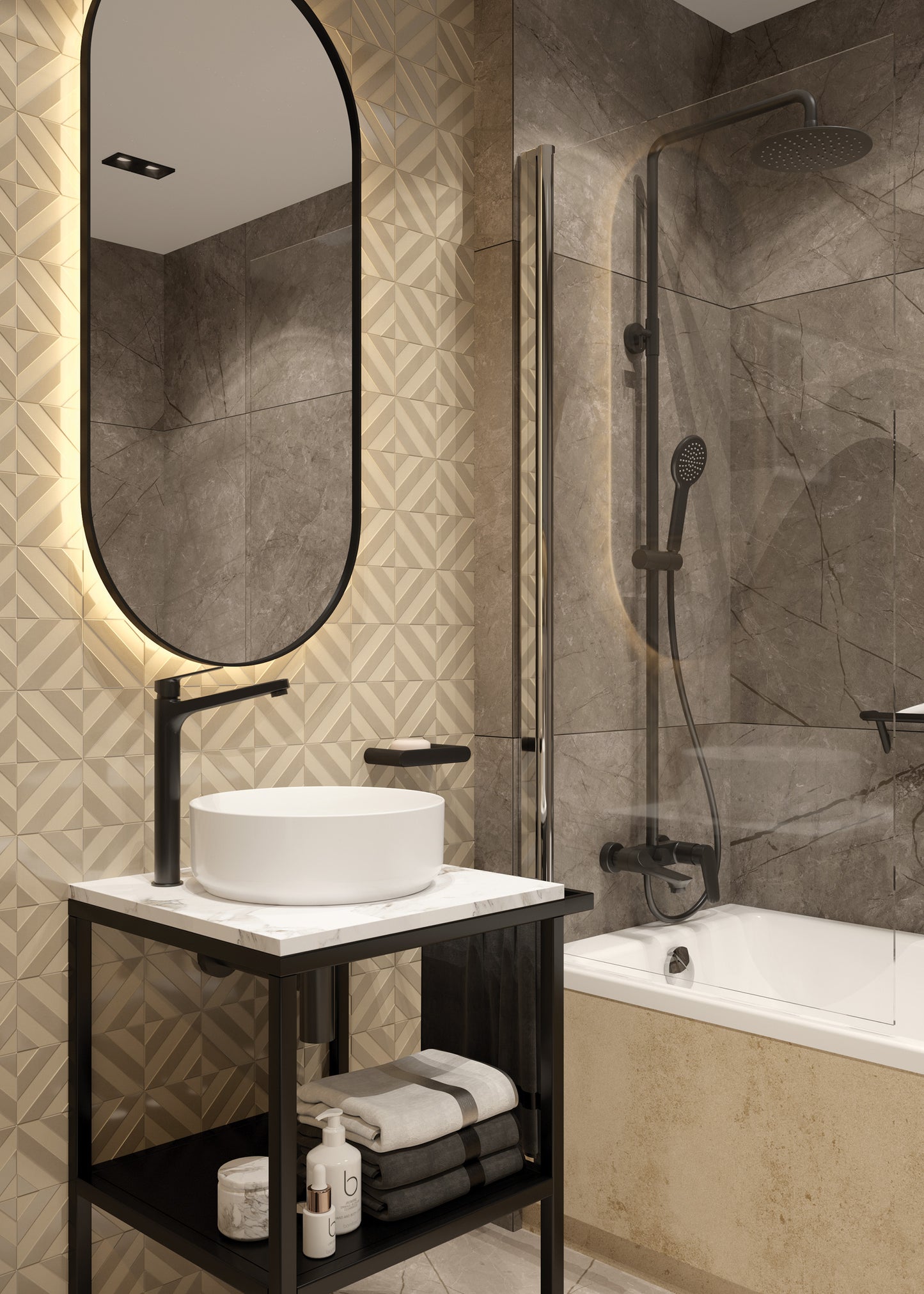 Shower column, with bathtub mixer