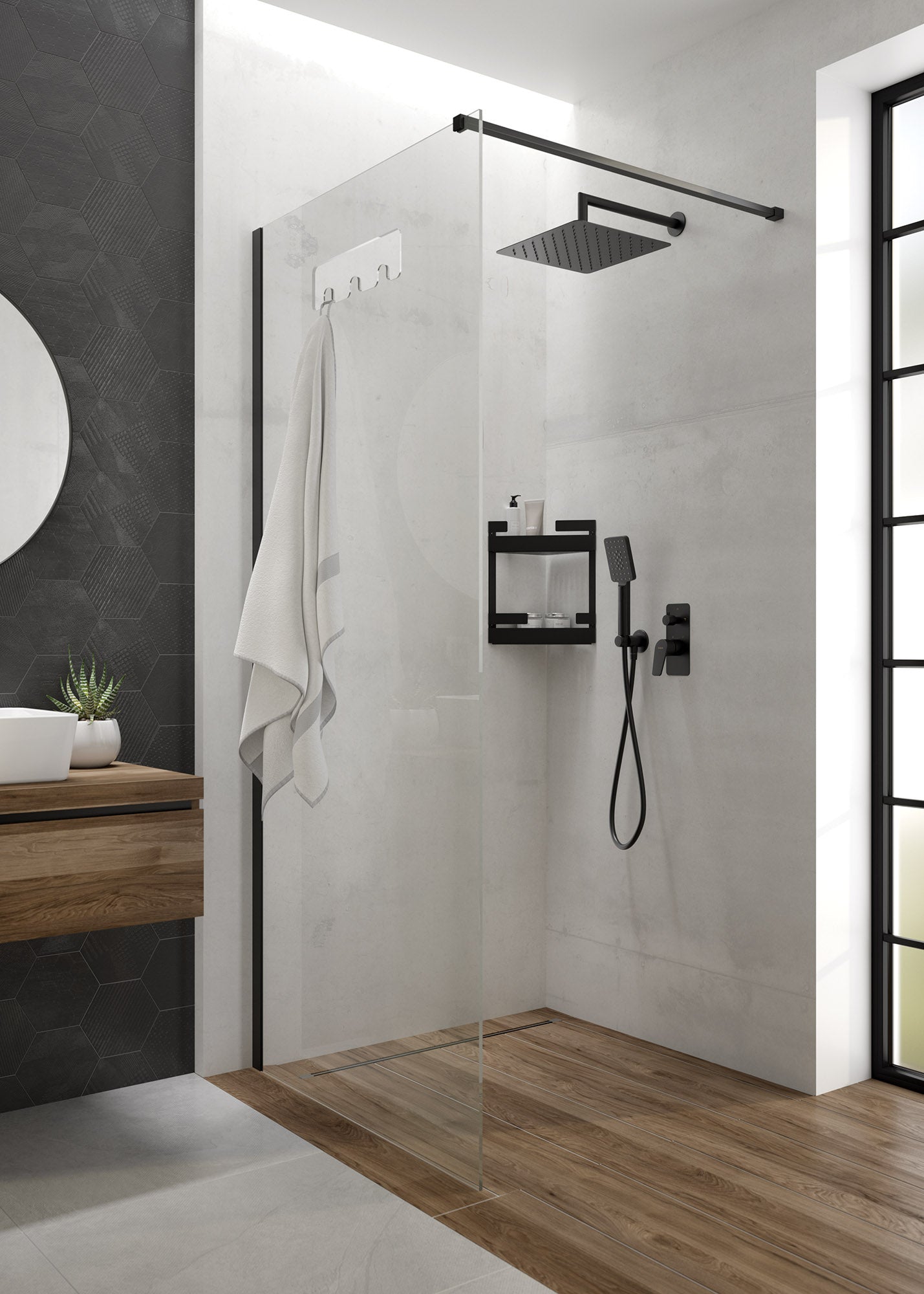 Shower cabin, walk-in, 100 cm