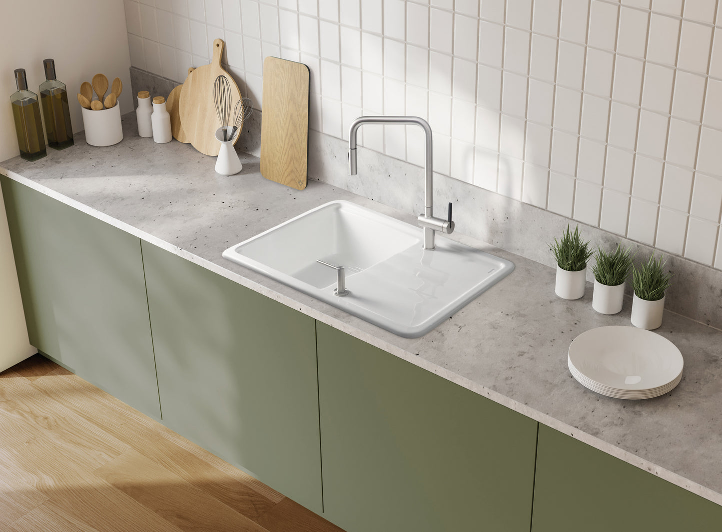 Ceramic sink, 1-bowl with drainer