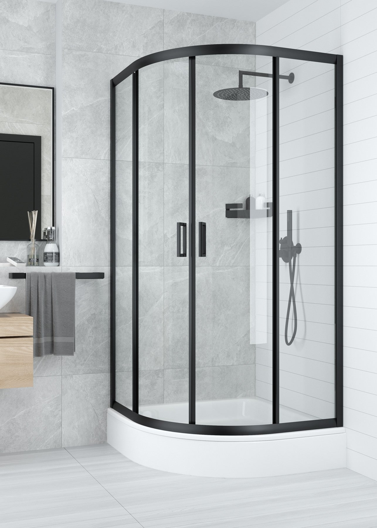 Shower cabin, half round, 80x80 cm