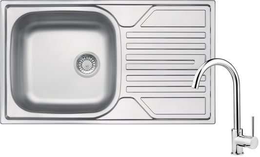 Steel sink with tap, 1-bowl with drainer