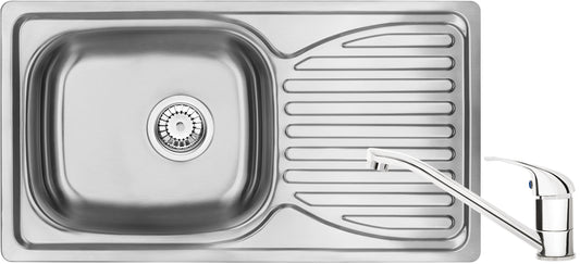 Steel sink with tap, 1-bowl with drainer