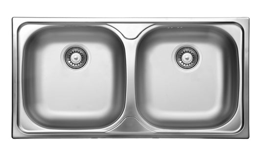 Steel sink, 2-bowl