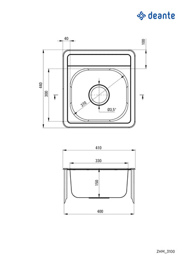 Steel sink, 1-bowl