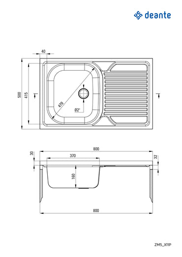 Steel sink, 1-bowl with drainer, on the right side - lay-on