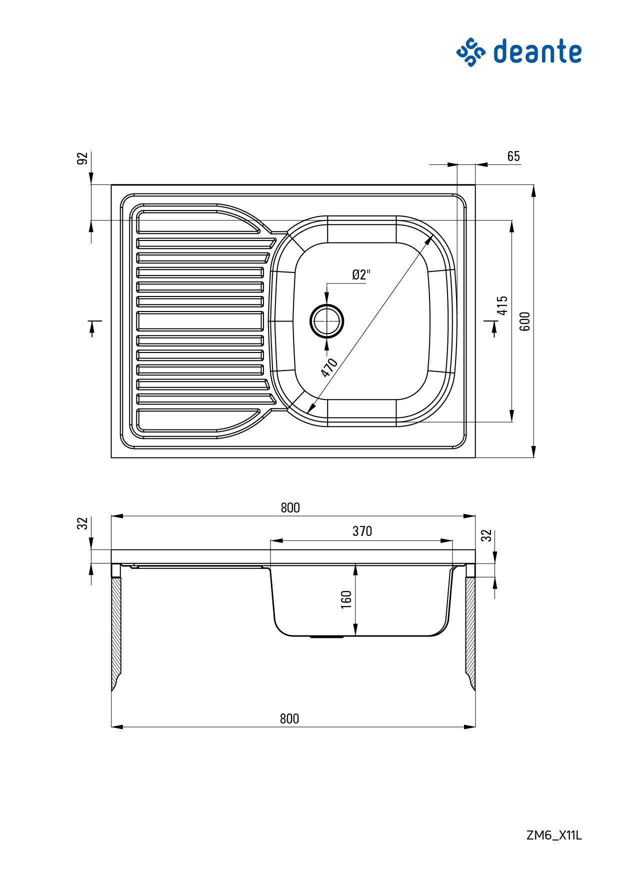 Steel sink, 1-bowl with drainer, on the left side - lay-on