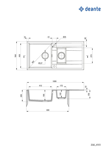 Granite sink, 1.5-bowl with drainer