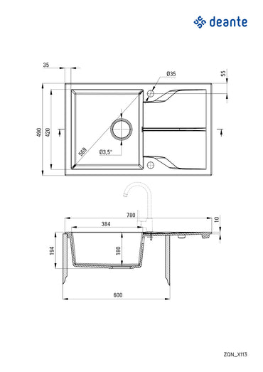 Granite sink, 1-bowl with drainer