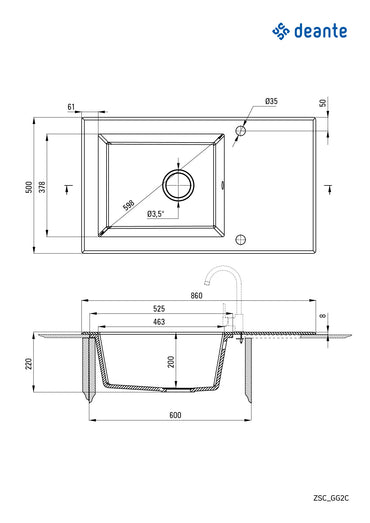 Glass-granite sink, 1-bowl with drainer