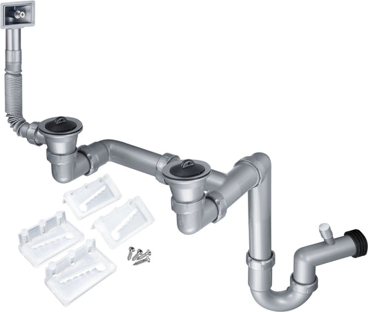 Lay-on steel sink waste kit, 2-bowl - 2" drain