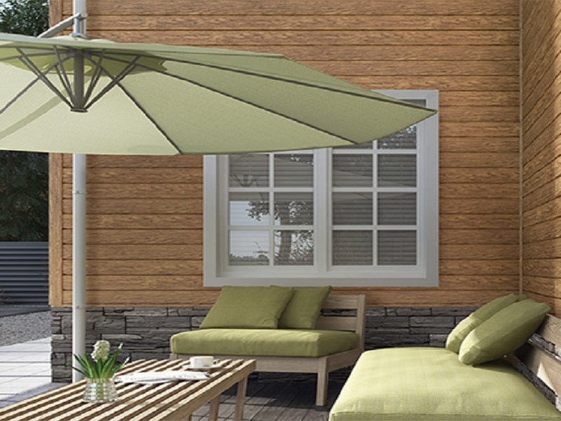 House Exterior Cladding with Vox Max 3 Vinyl Siding Honey Oak Panels