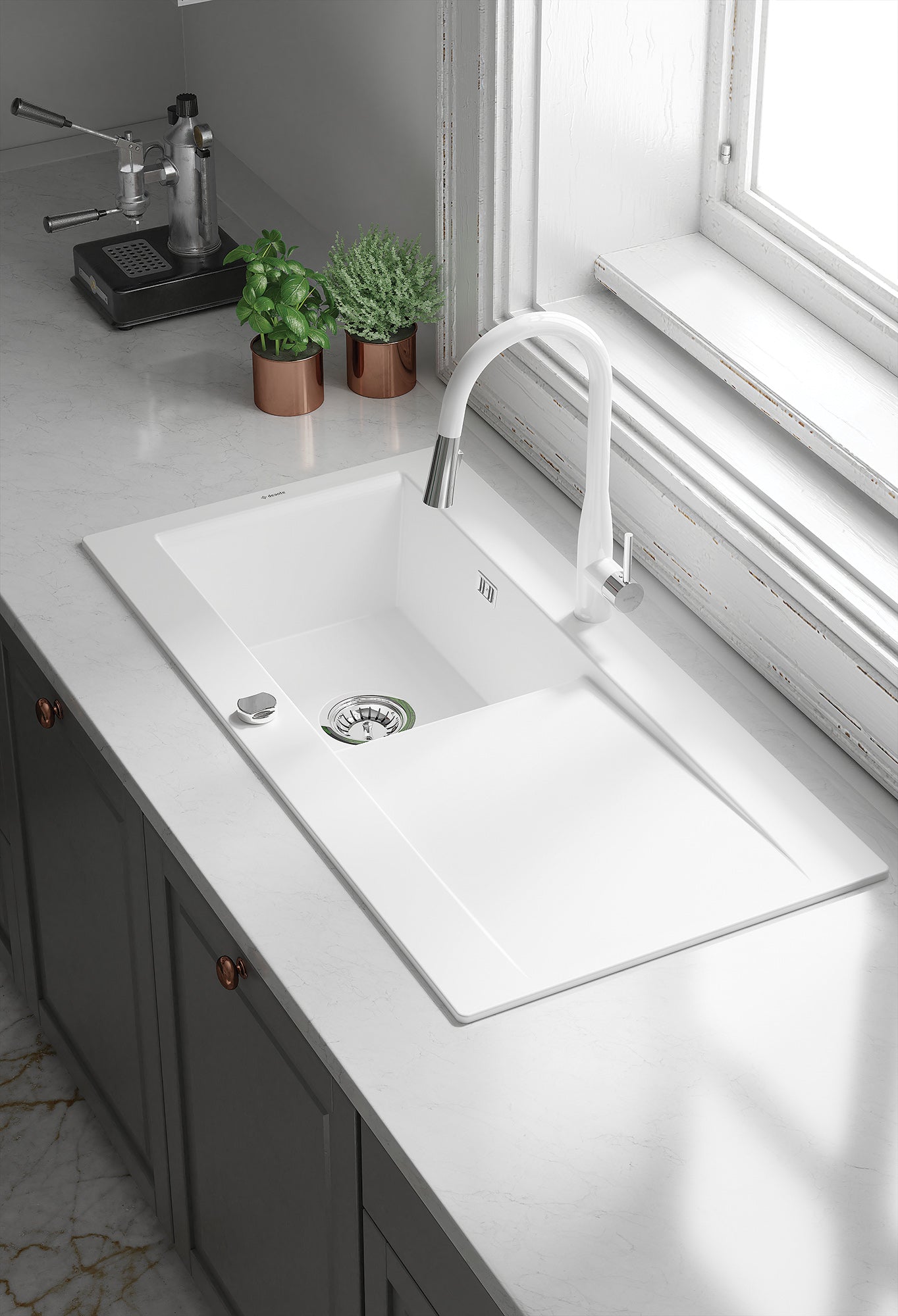 Ceramic sink, 1-bowl with drainer