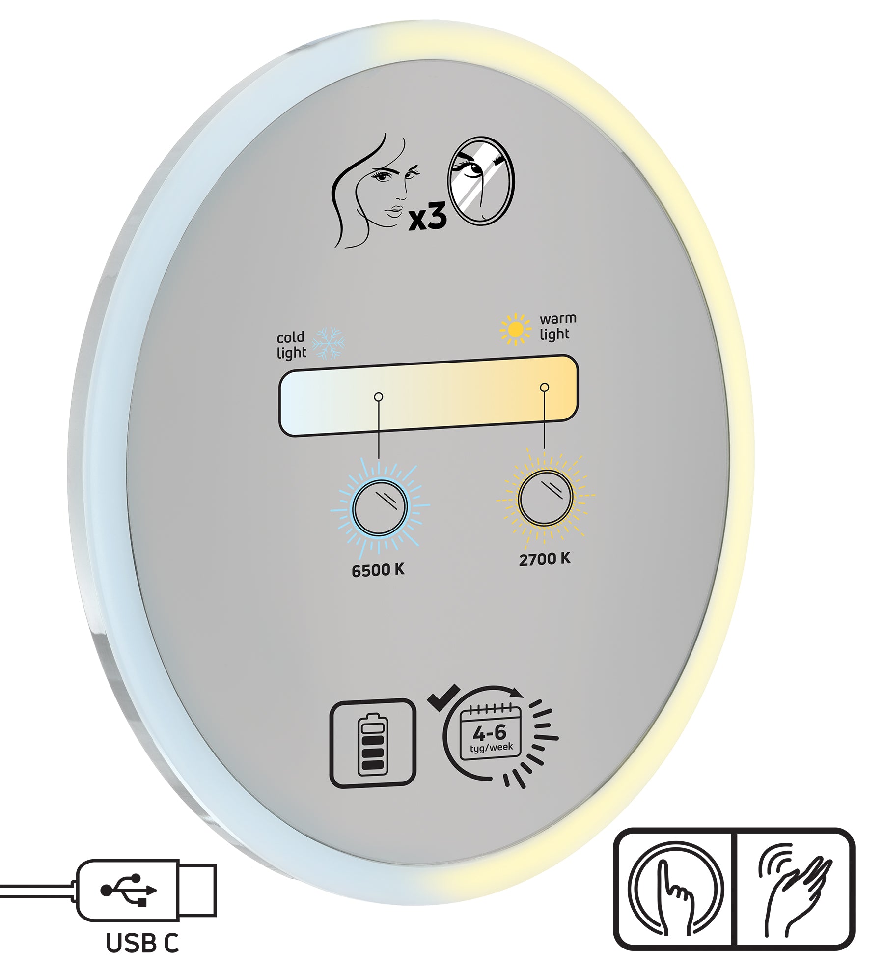 Cosmetic mirror, magnetic - LED light