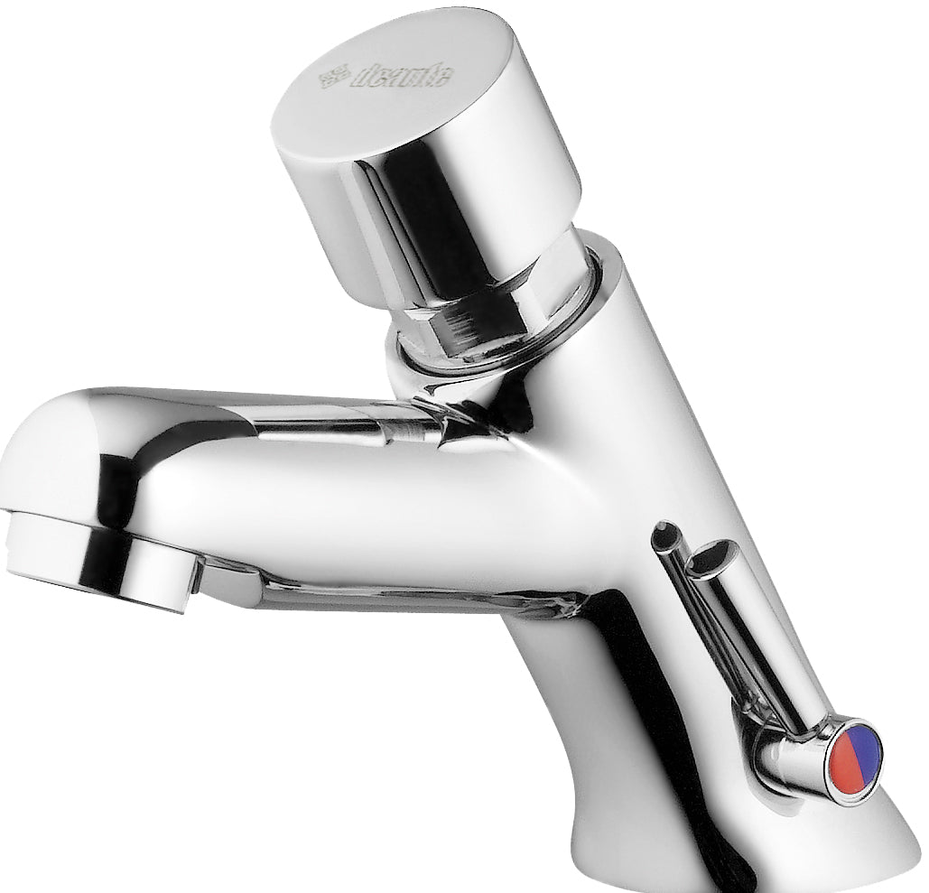 Washbasin tap, self-closing, with temperature control
