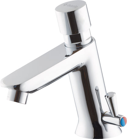 Washbasin tap, self-closing, with temperature control
