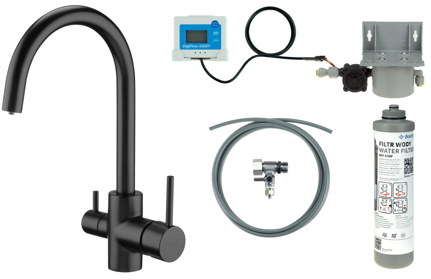 Kitchen tap, with water filtration kit