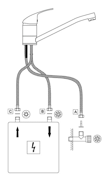 Kitchen tap, low pressure, three-way - for heater connection