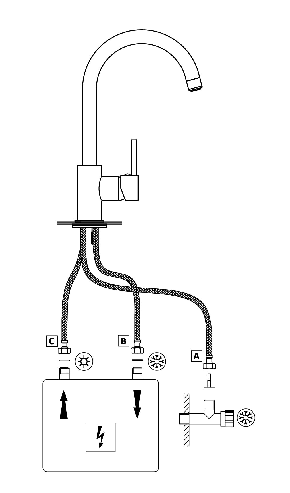 Kitchen tap, low pressure, three-way - for heater connection