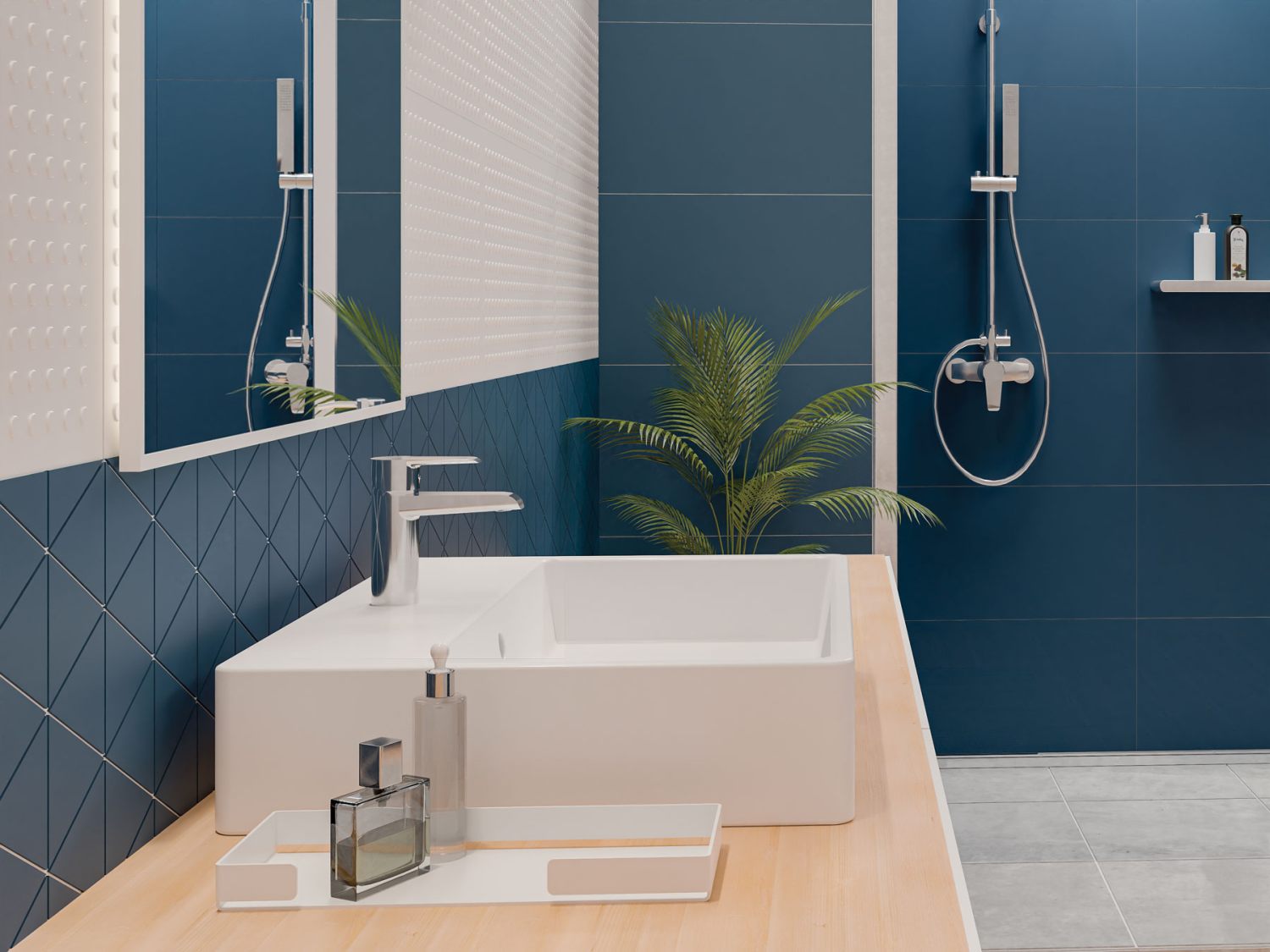 Ceramic washbasin, countertop/wall-mounted, with tap shelf - 50x50 cm