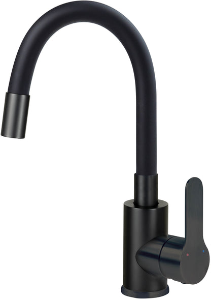 Washbasin tap, with bendable spout