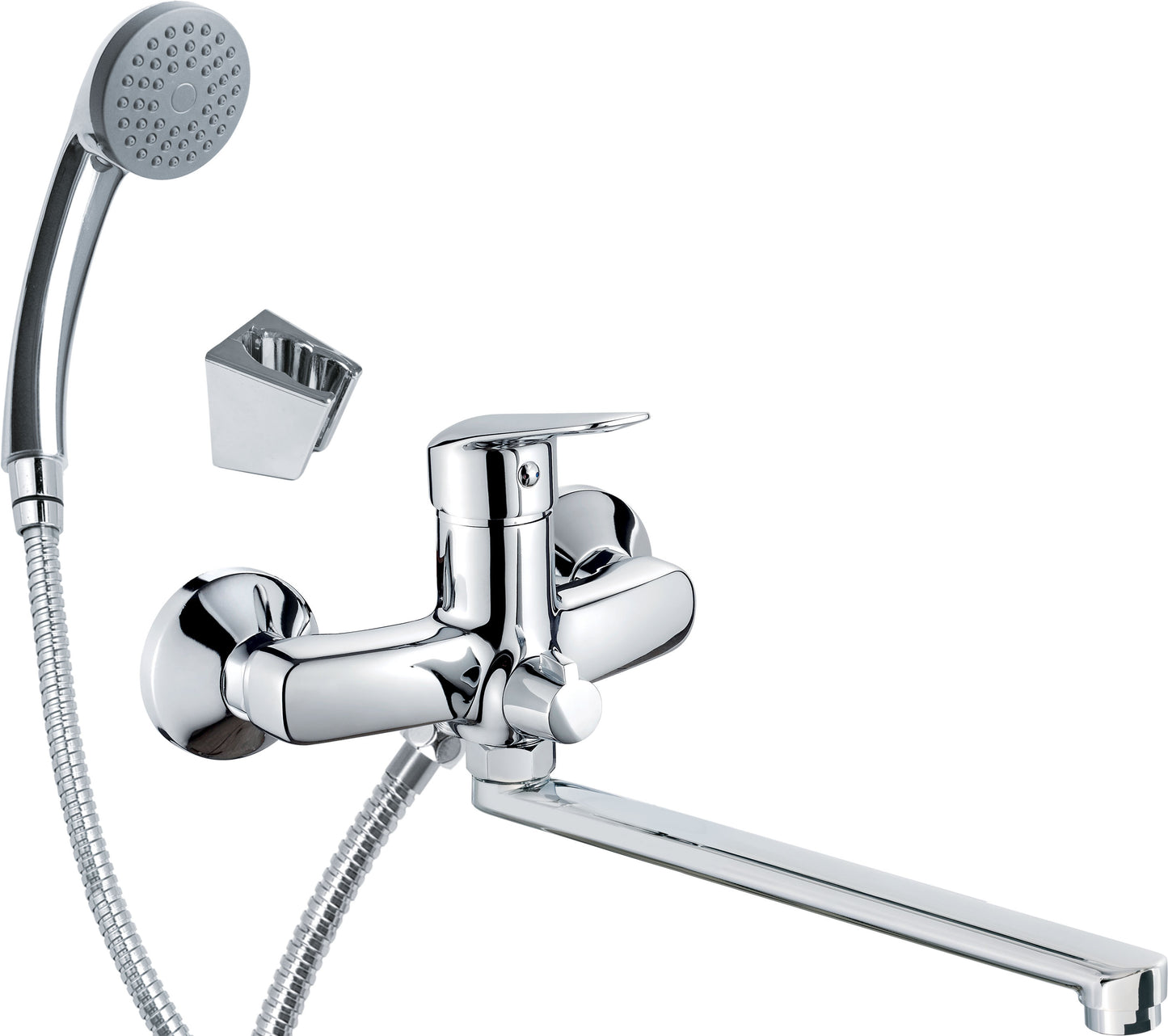 Washbasin tap, wall-mounted, with elongated spout - connection for hose and shower set