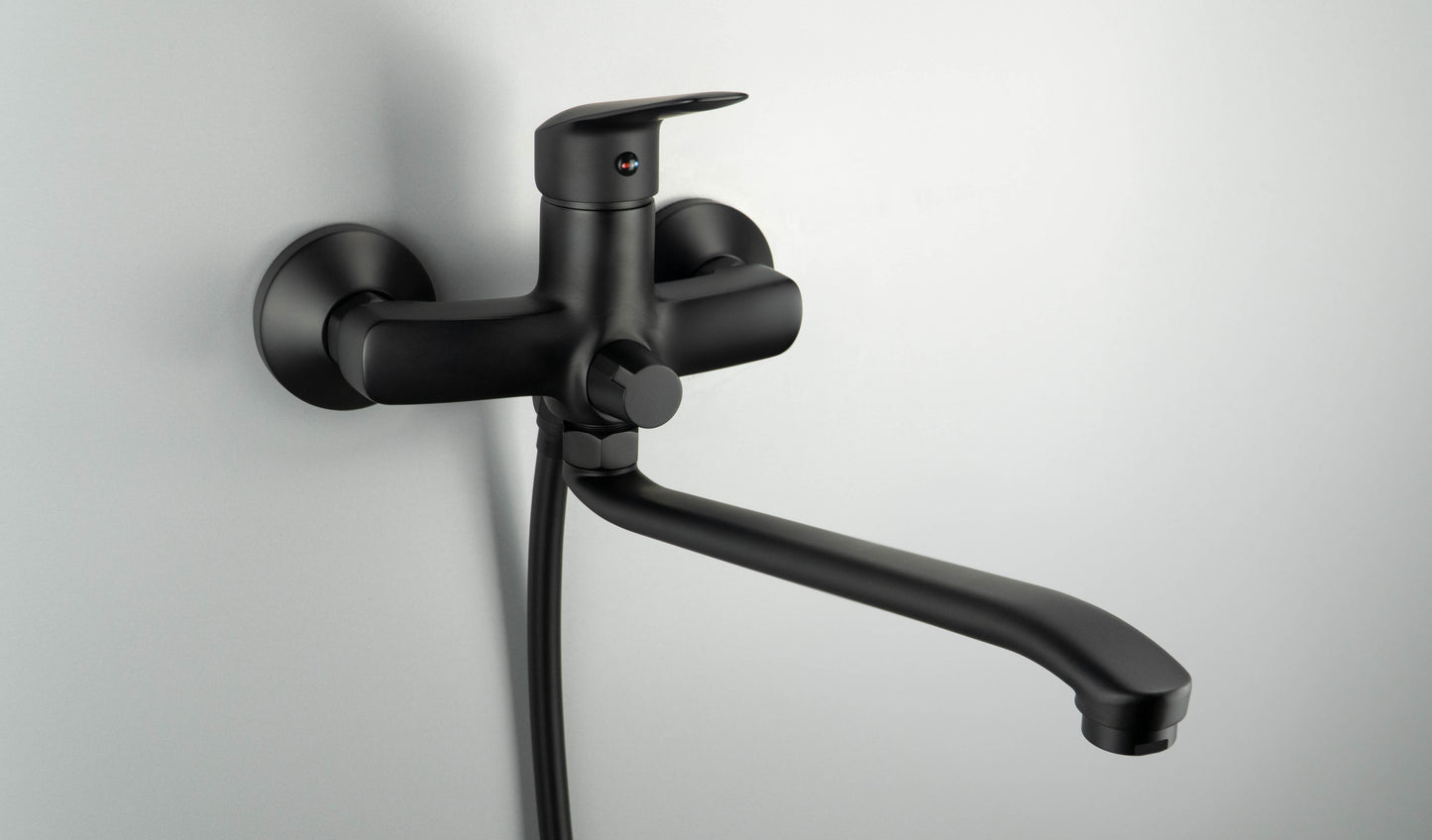 Washbasin tap, wall-mounted, with elongated spout - hose connection