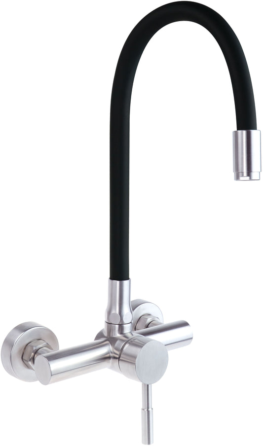 Kitchen tap, wall-mounted, with bendable spout