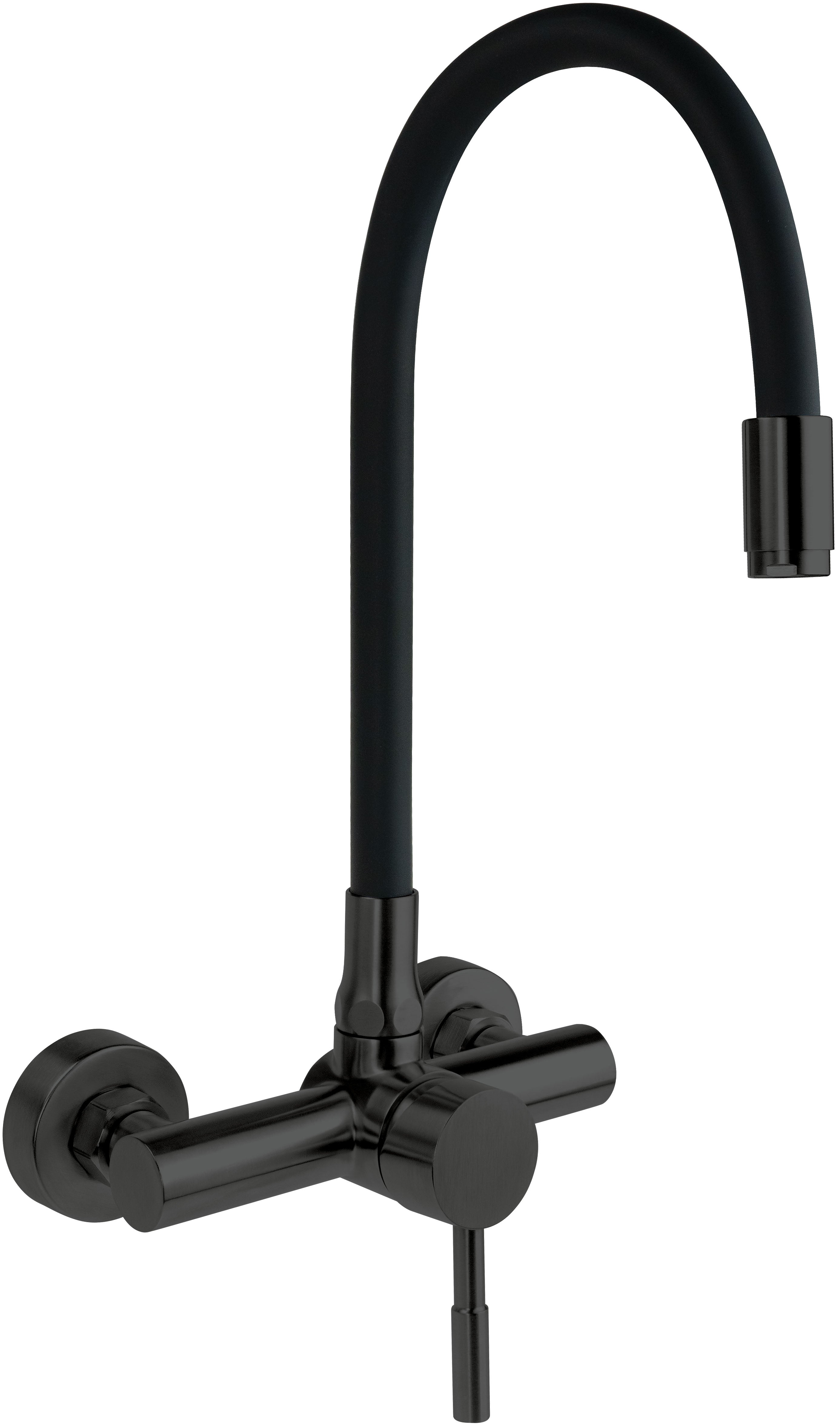 Kitchen tap, wall-mounted, with bendable spout