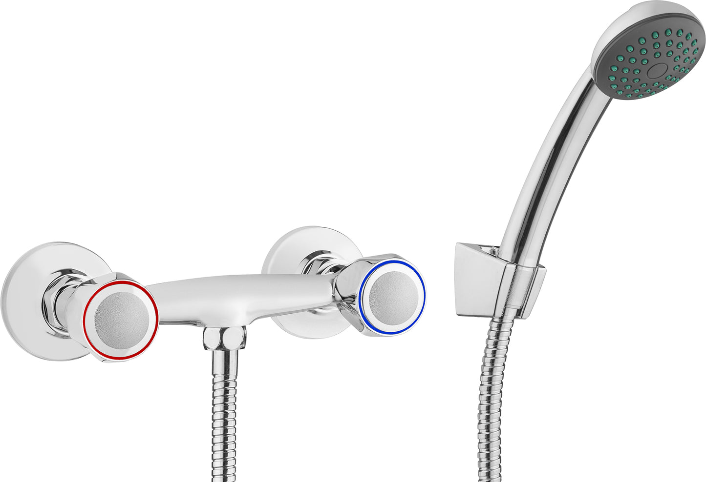 Shower mixer, wall-mounted, with shower set