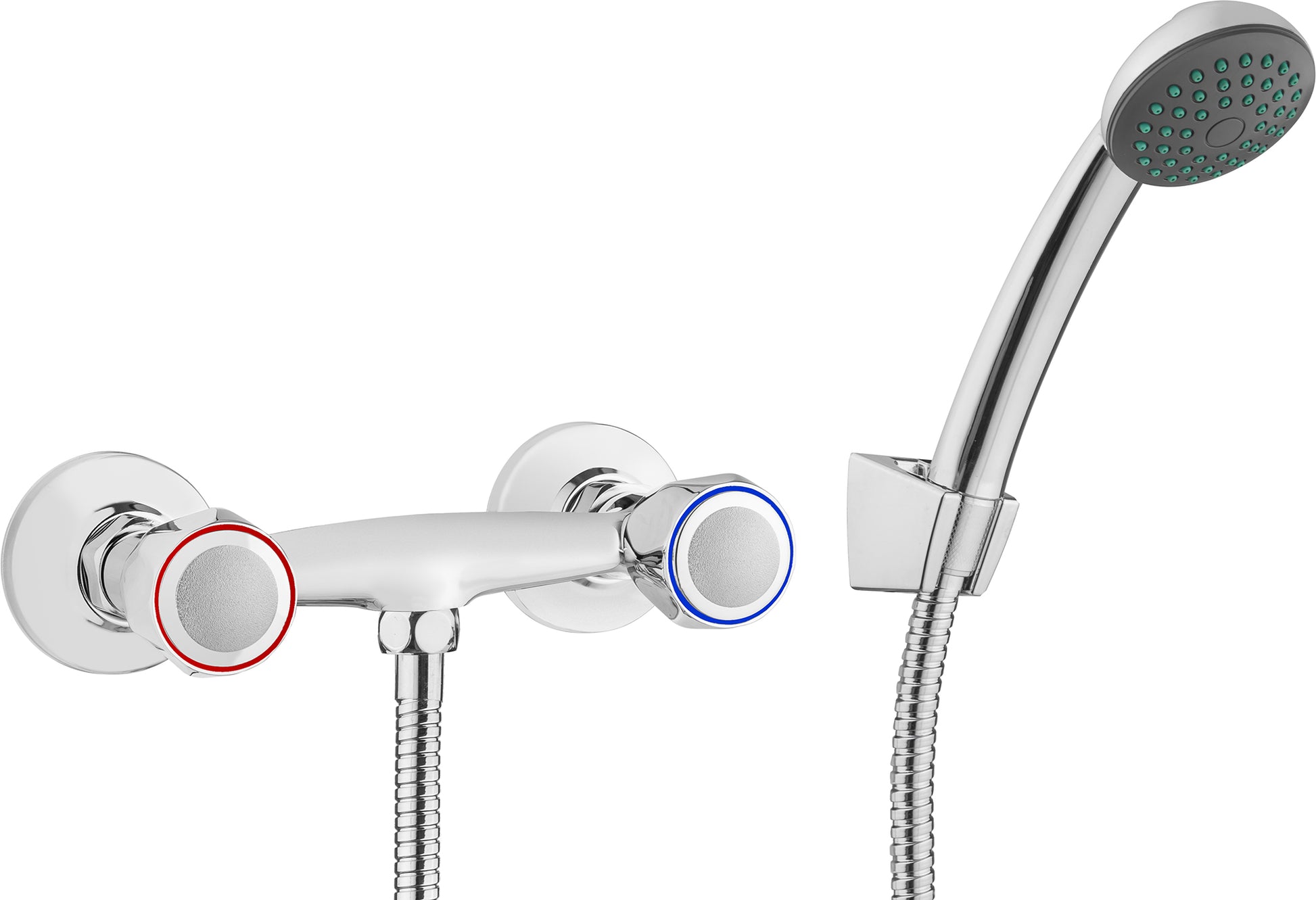 Shower mixer, wall-mounted, with shower set