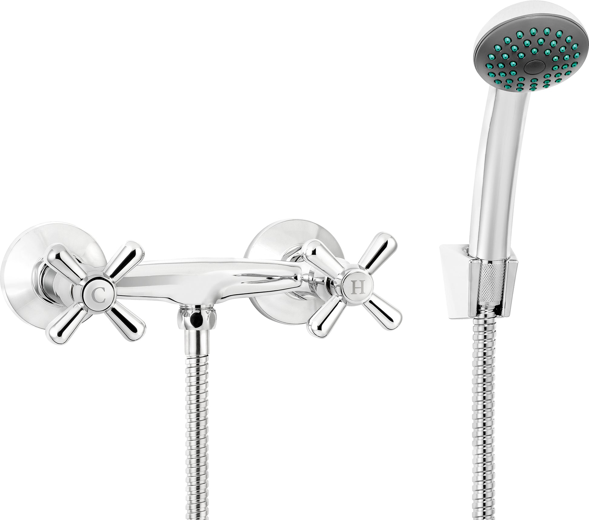Shower mixer, wall-mounted, with shower set