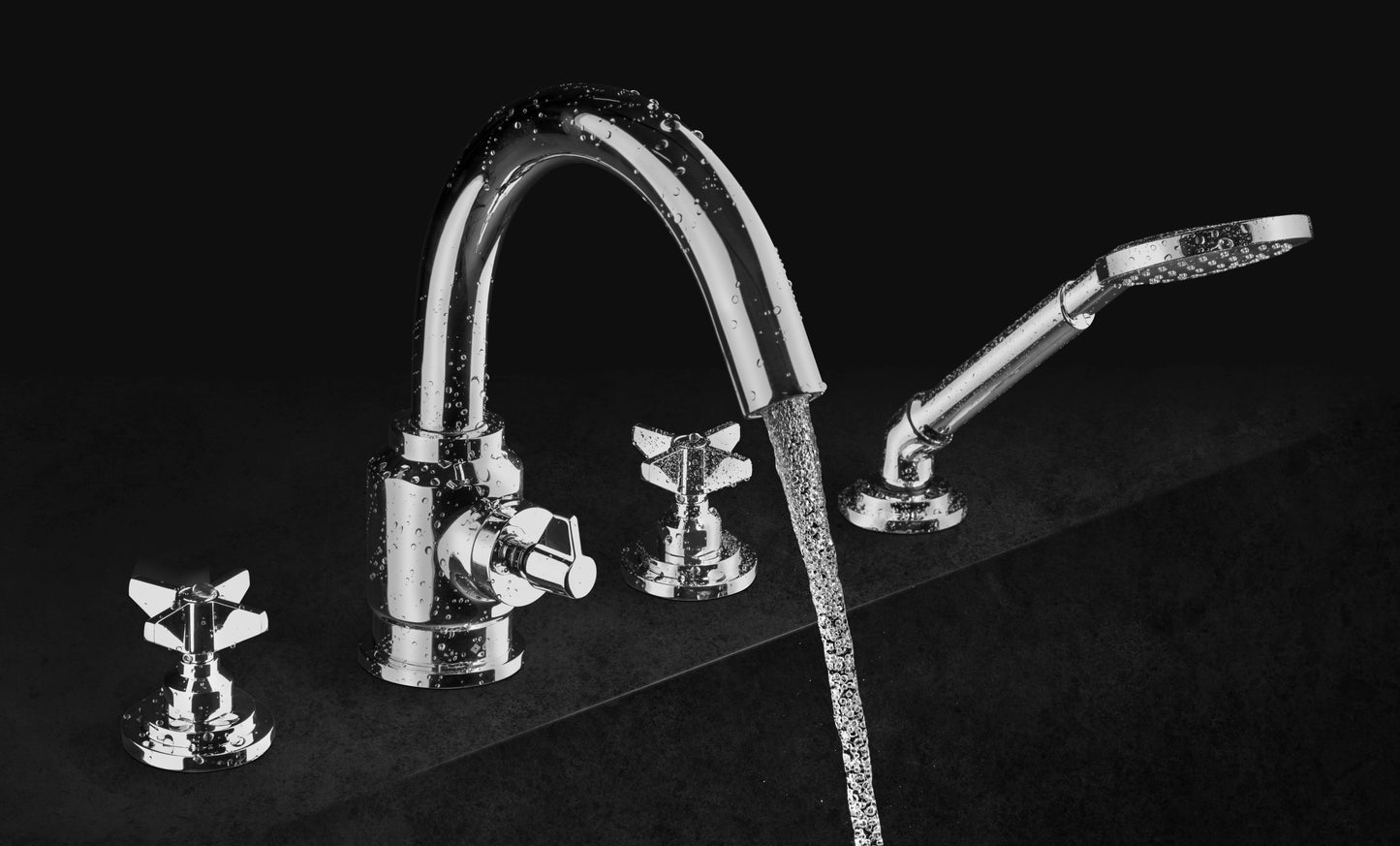 Bath mixer, 4-hole, with shower set
