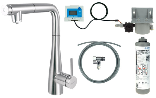 Kitchen tap, with water filtration kit, with pull-out spout