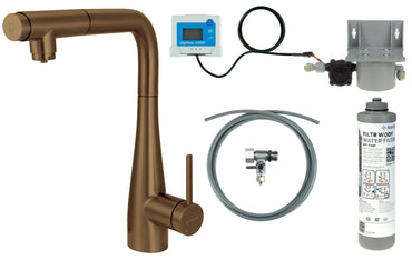 Kitchen tap, with water filtration kit, with pull-out spout