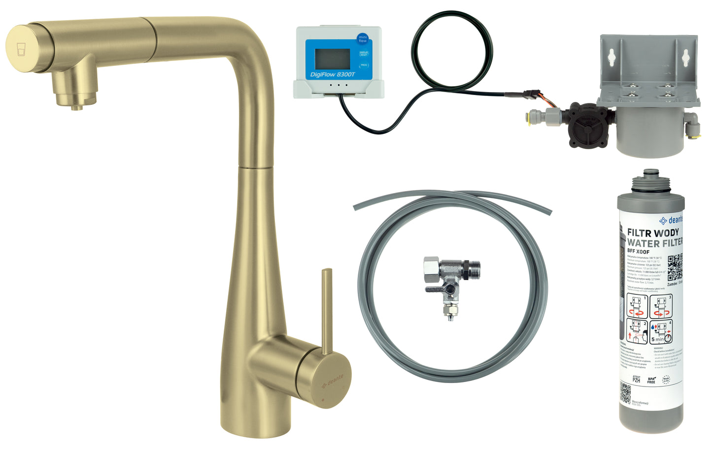 Kitchen tap, with water filtration kit, with pull-out spout
