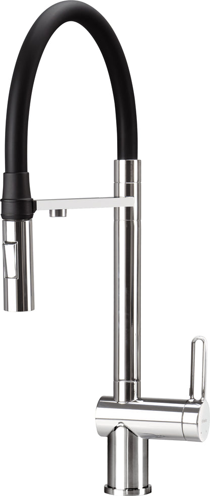 Kitchen tap, with water filter connection, with elastic spout